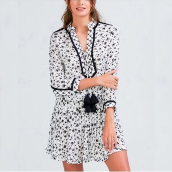 POUPETTE ST BARTH Donna Tunica Mini Dress in Rayon Georgette Print Purple Tassel - Picture 7 of 10